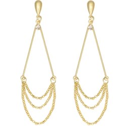 Brinco Prata Mil ""V"" Fio Invertido Com Correntes E Strass Dourado Menor preço em Brinco Prata Mil ""V"" Fio Invertido Com Correntes E Strass Dourado
